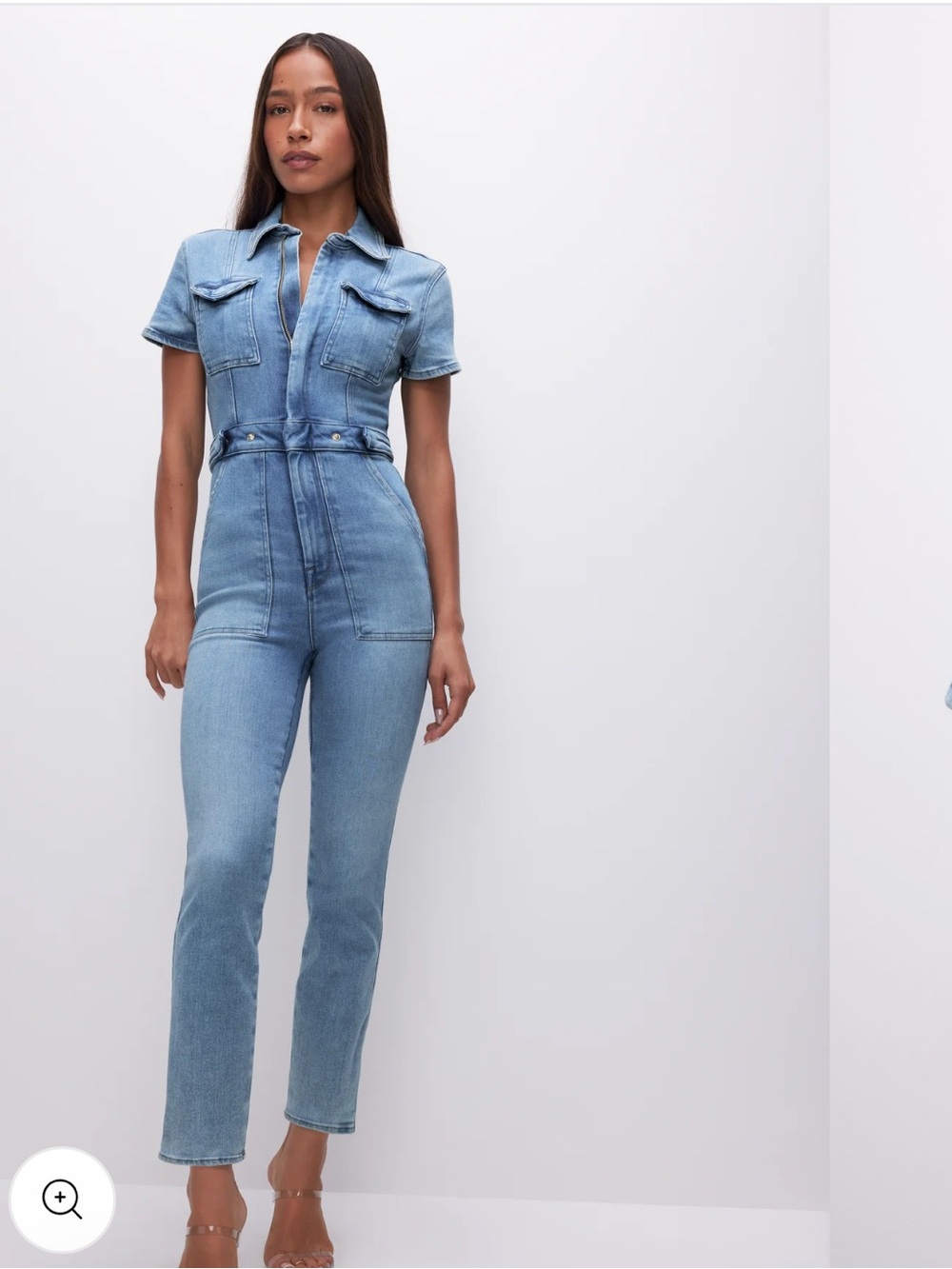 Good American Light Blue Denim Short-Sleeve Jumpsuit